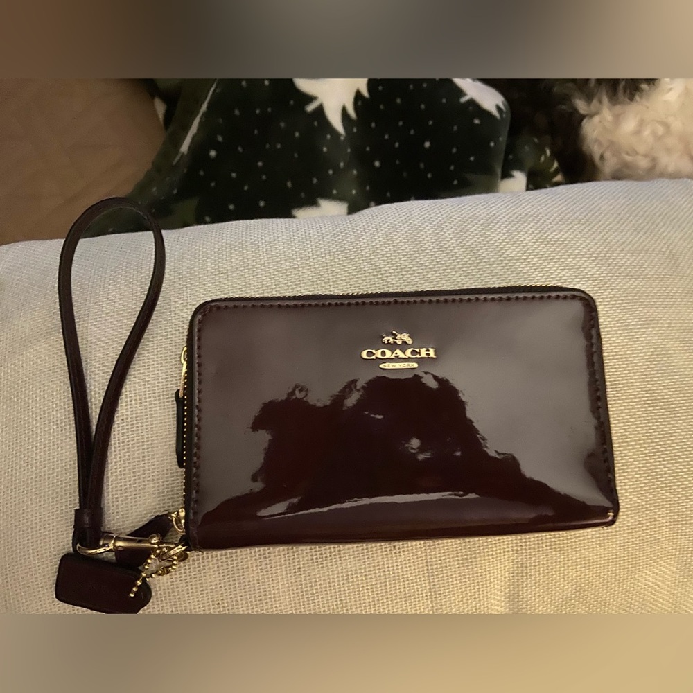 Coach Dark Red Patent Leather Wristlet